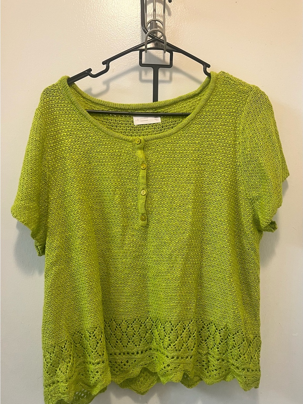 LC Lauren Conrad Lime Green Short Sleeve Knit Henley with Lace Hem